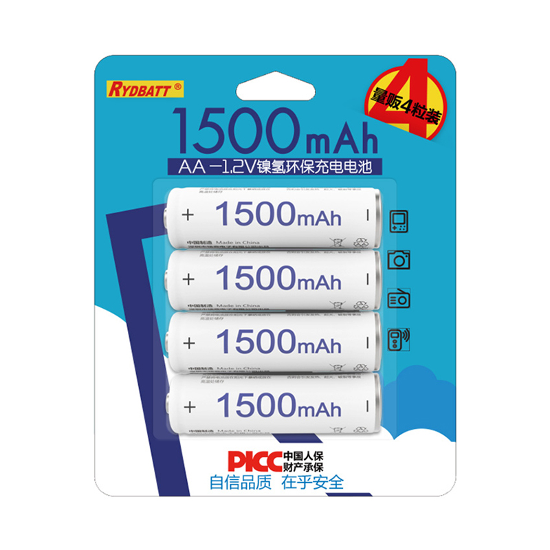 瑞鼎 RYDBATT NI-MH AA鎳氫充電電池1500mAh 4粒卡裝